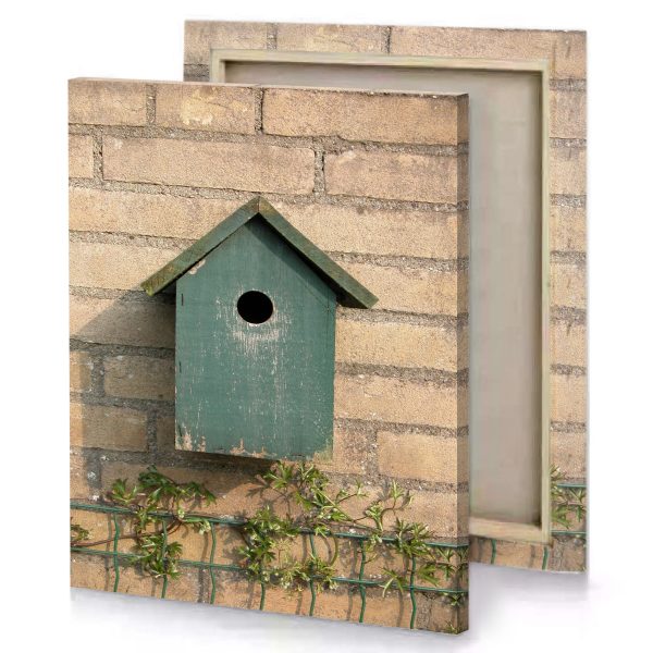 a bird house on fence in front of brick wall camouflage green canvas - Image 4
