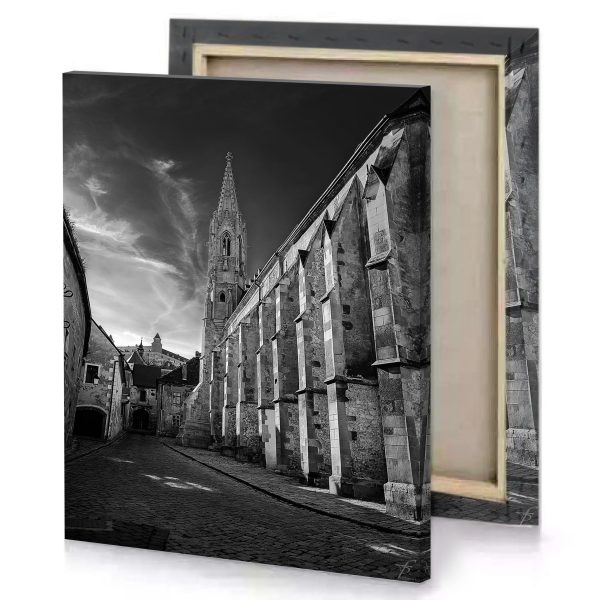 a black and white photo of street with buildings dim gray canvas - Image 4