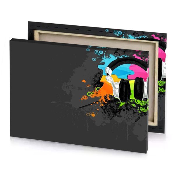 a colorful headphones with splash of paint tangerine canvas - Image 4
