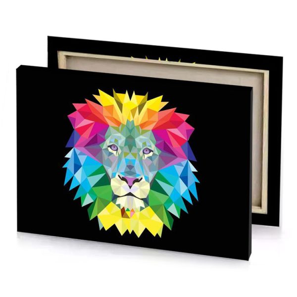 a colorful lion head with black background banana yellow canvas - Image 4