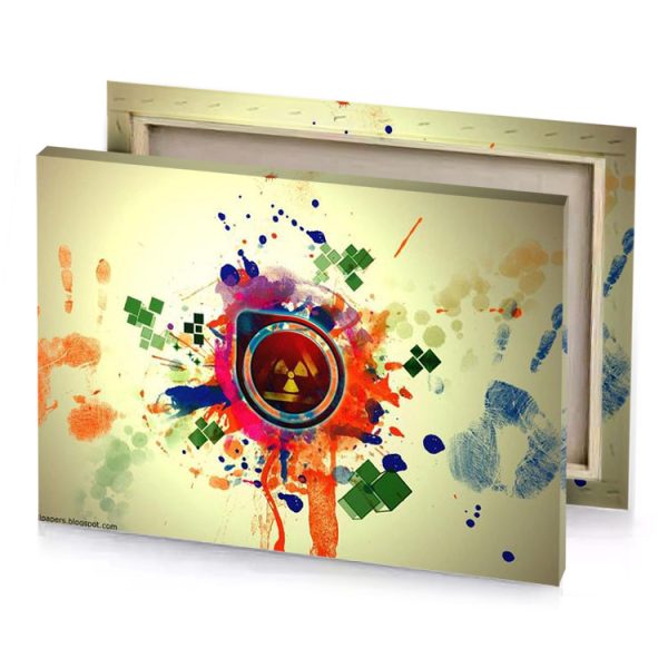 a colorful wallpaper with triangle and handprint pale golden rod canvas - Image 4