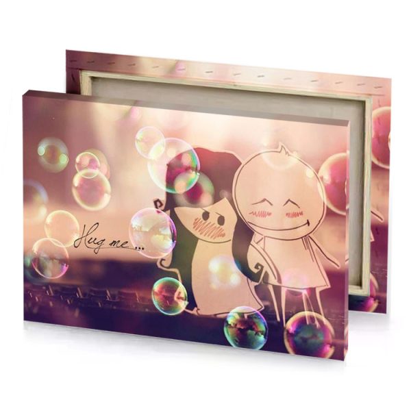 a couple is kissing in the air bubbles taupe canvas - Image 4