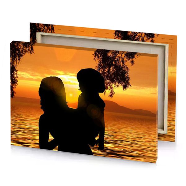 a couple is silhouetted against sunset black canvas - Image 4