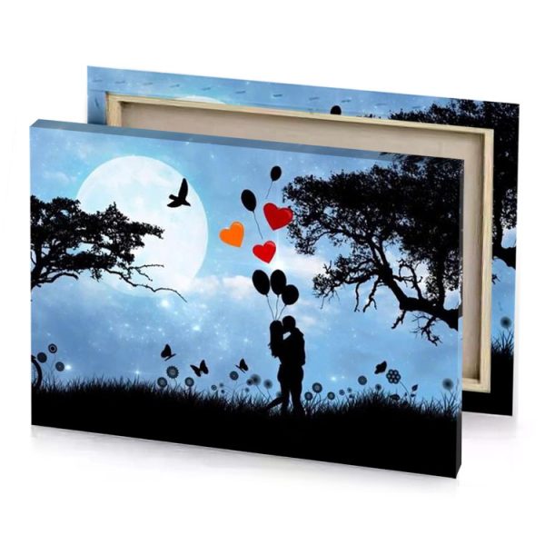 a couple kissing under the moonlight with balloons light steel blue canvas - Image 4