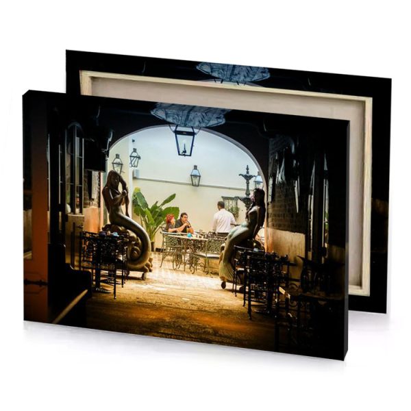 a couple of people sitting at table in restaurant seafoam green canvas - Image 4