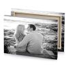 a couple sitting on bench looking at each other people silver canvas - Image 4