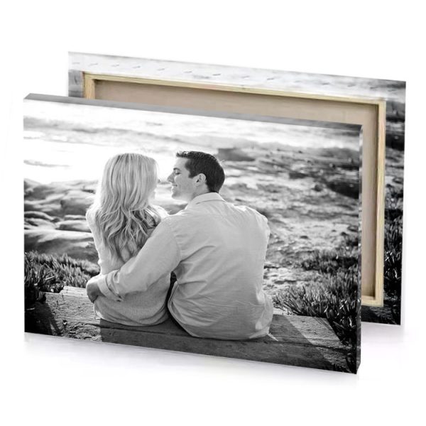 a couple sitting on bench looking at each other people silver canvas - Image 4