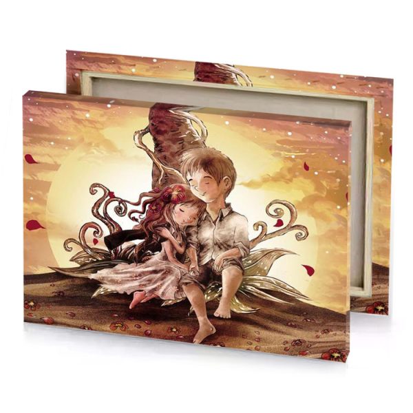 a couple sitting on top of hill with giant octopus bistre canvas - Image 4