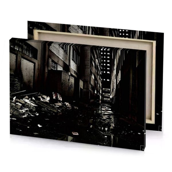 a dark alley with lots of trash and on the smoky black canvas - Image 4
