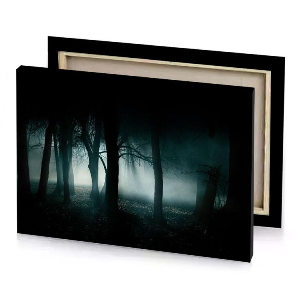 a dark forest with fog and trees prussian blue canvas - Image 4