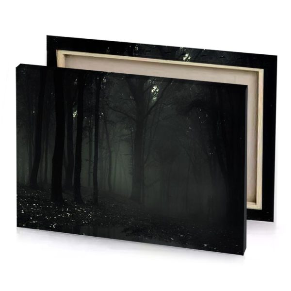 a dark forest with small stream in the middle bistre canvas - Image 4