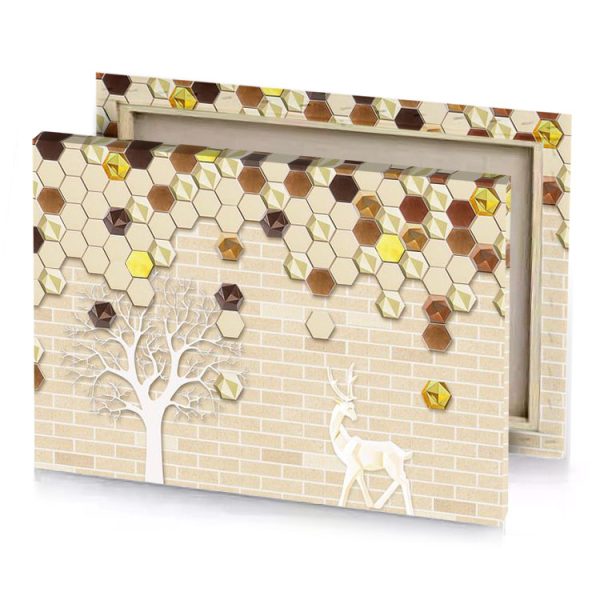 a deer standing next to tree with mosaic pattern silver canvas - Image 4