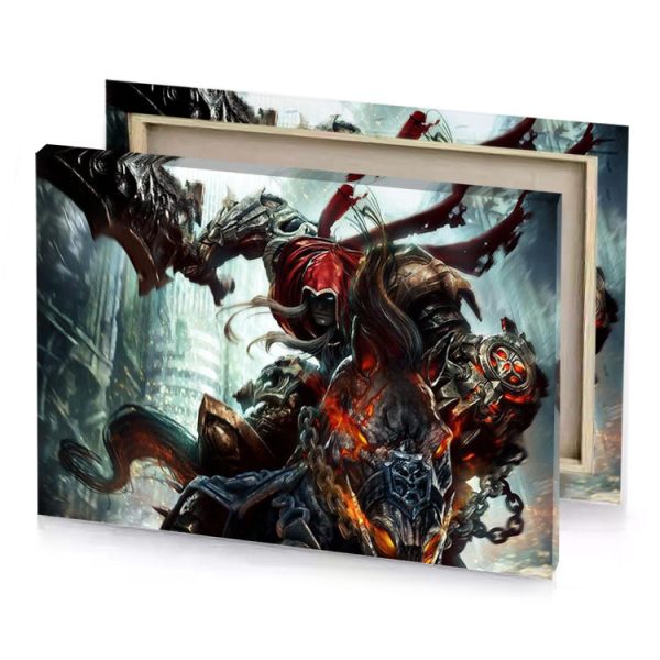 a demonic demon riding horse through city platinum canvas - Image 4