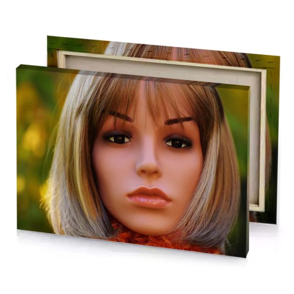 a doll with blonde hair and orange scarf taupe canvas - Image 4