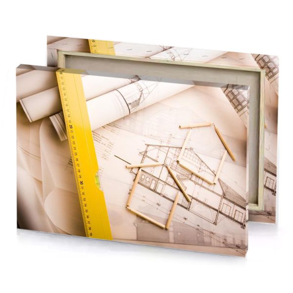 a drawing of house with ruler golden poppy canvas - Image 4
