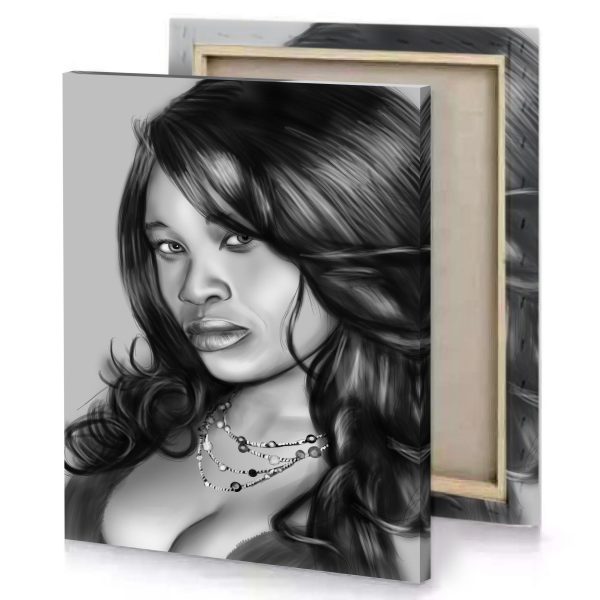 a drawing of woman with long hair smoky black canvas - Image 4