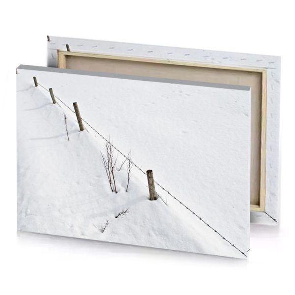 a fence in the snow with tree background silver canvas - Image 4