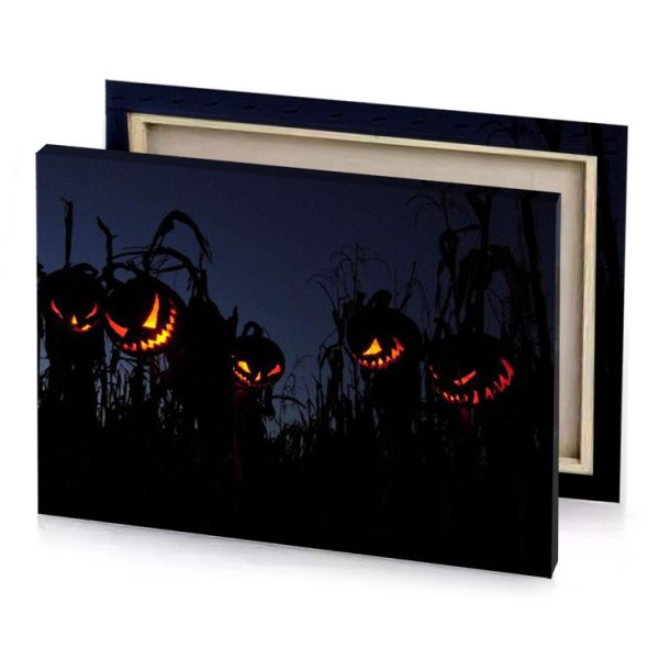 a field of corn with pumpkins lit in the dark bistre canvas - Image 4