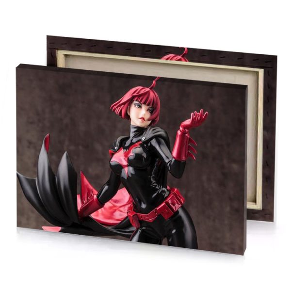 a figure of woman in black and red outfit taupe canvas - Image 4