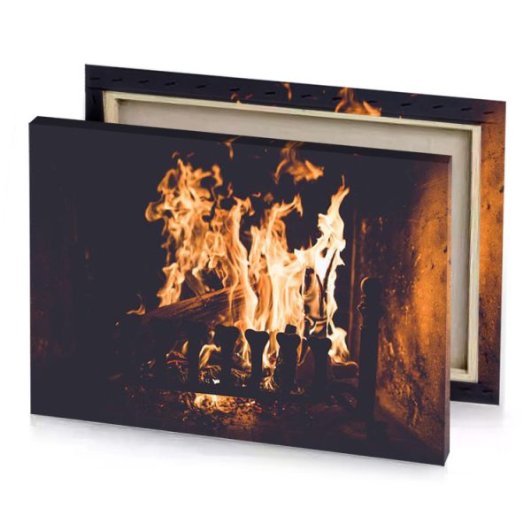 a fire burning in fireplace with flames burlywood canvas - Image 4