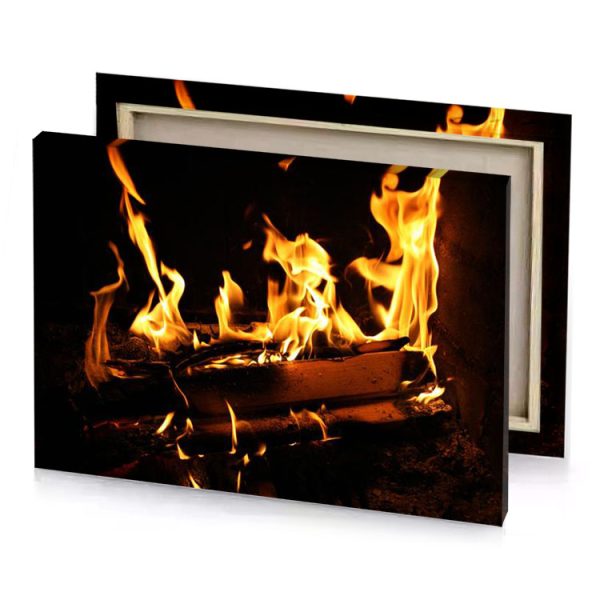 a fire burning in fireplace with flames yellow orange canvas - Image 4