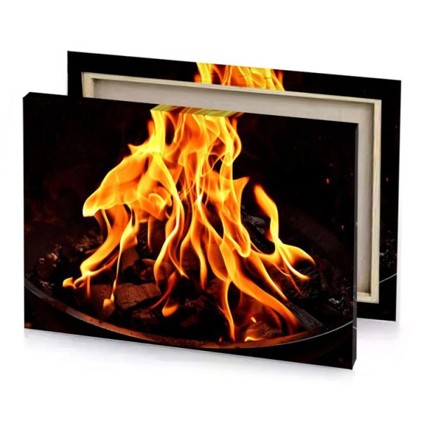 a fire is burning in metal bowl tangerine canvas - Image 4