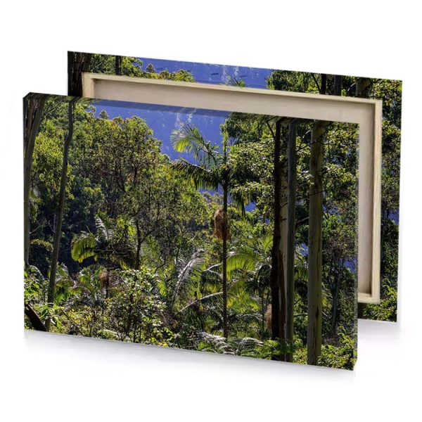 a forest filled with lots of trees and plants dark olive green canvas - Image 4