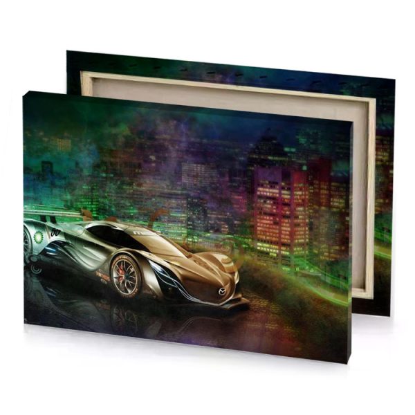 a futuristic car in the city at night dark khaki canvas - Image 4
