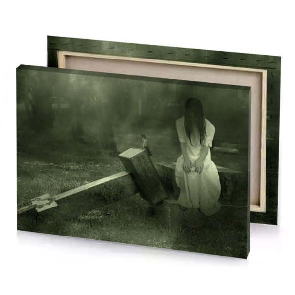 a ghostly woman in graveyard hunter green canvas - Image 4