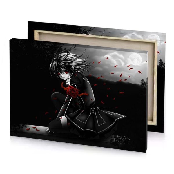 a girl in black dress sitting on rock with red zinnwaldite brown canvas - Image 4