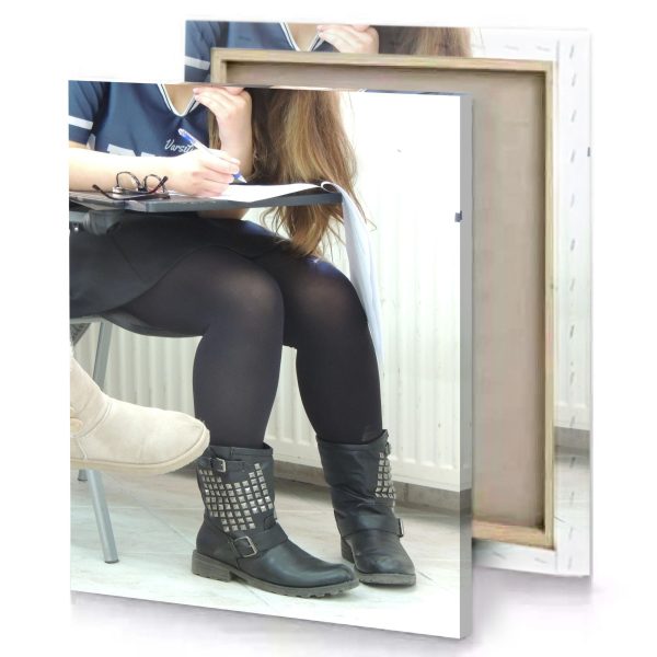 a girl sitting on chair writing taupe canvas - Image 4