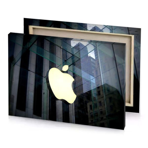 a glass building with yellow apple logo light canvas - Image 4