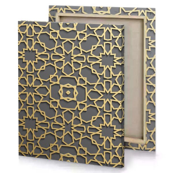 a gold and black wallpaper with pattern of stars canvas - Image 4
