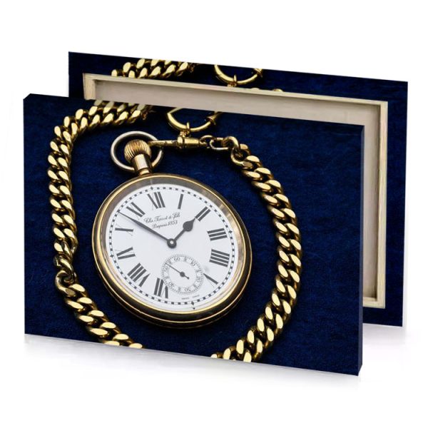 a gold pocket watch with chain around it platinum canvas - Image 4