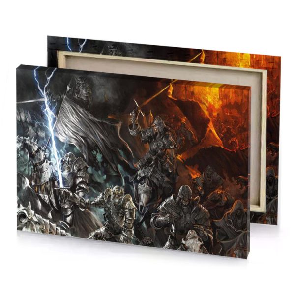 a group of knights in dark stormy landscape bistre canvas - Image 4