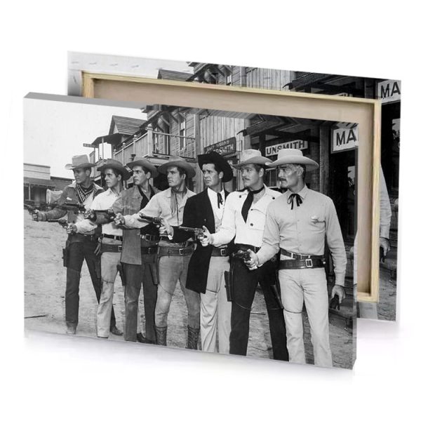 a group of men in cowboy attire standing line silver canvas - Image 4