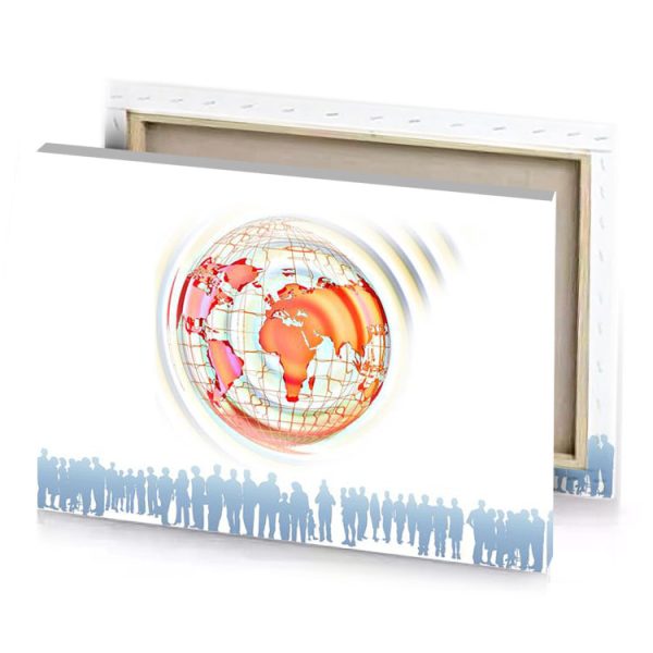 a group of people standing around globe coral canvas - Image 4