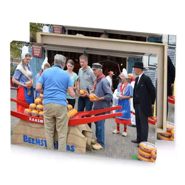 a group of people standing around table with oranges rosy brown canvas - Image 4