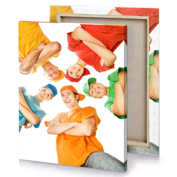 a group of people standing in circle vermilion canvas - Image 4