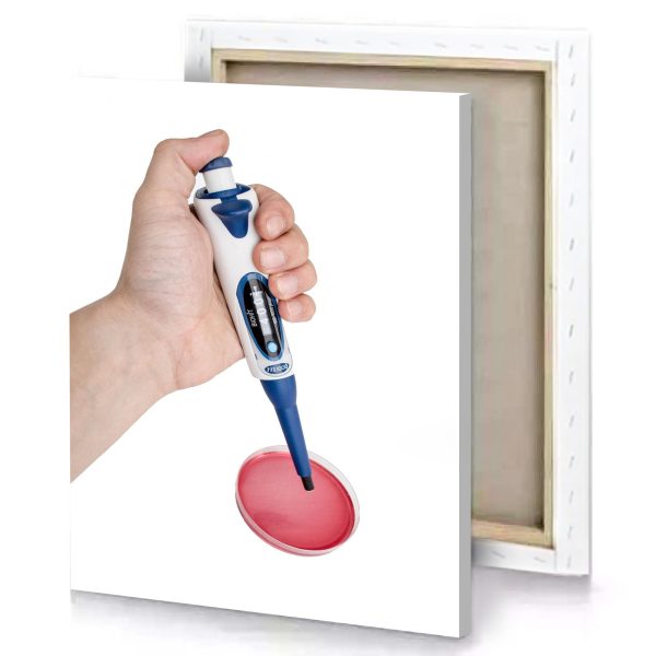 a hand holding red and white paint apricot canvas - Image 4