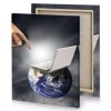 a hand reaching out to laptop on top of globe silver canvas - Image 4