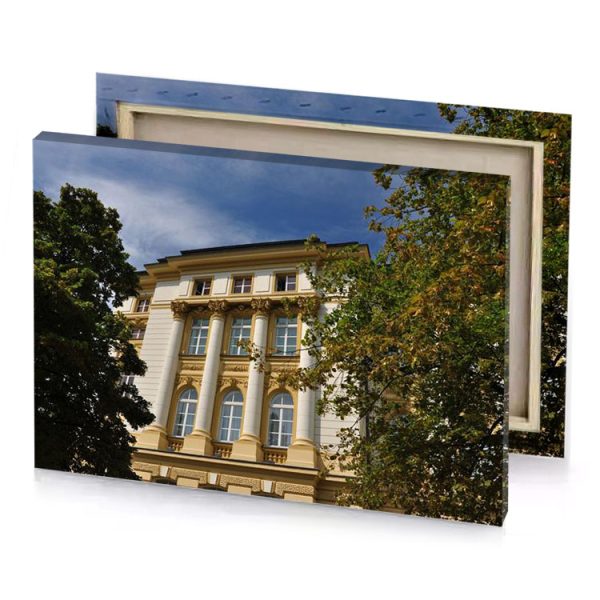 a large building with clock on the front camouflage green canvas - Image 4