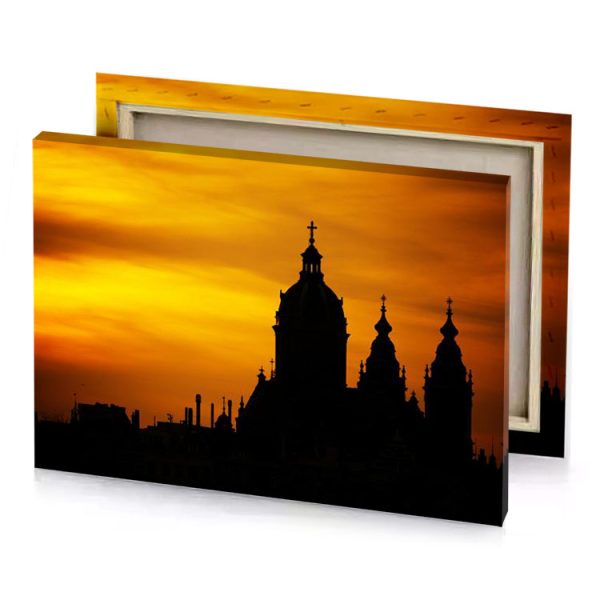 a large building with clock on top tangerine canvas - Image 4