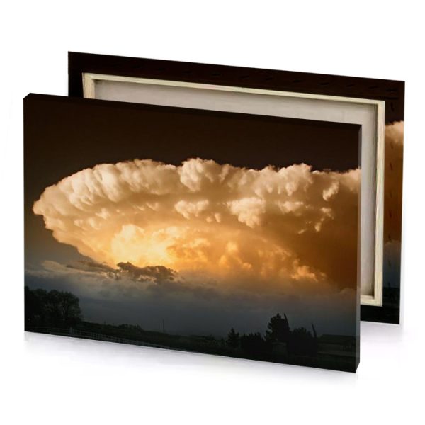 a large cloud is in the sky above white fence peru canvas - Image 4