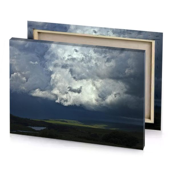 a large cloud over lake in the middle of field silver canvas - Image 4