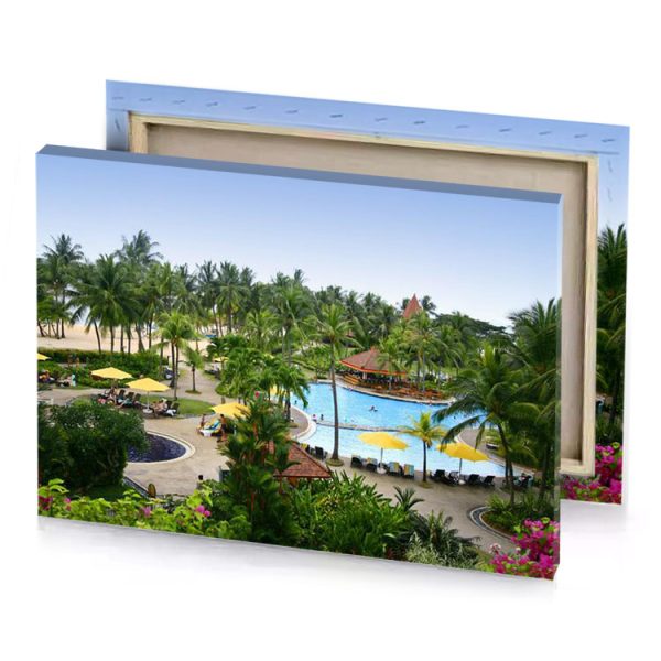 a large pool surrounded by palm trees fern green canvas - Image 4