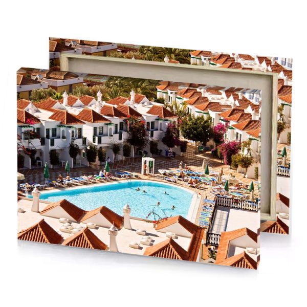 a large pool with few people in it pale turquoise canvas - Image 4