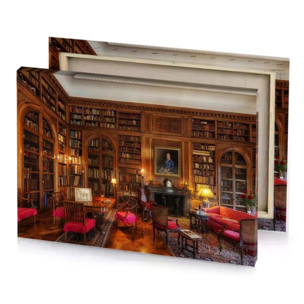 a library with fireplace and couch bistre canvas - Image 4