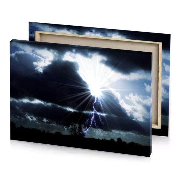 a lightning bolt in the sky above field white smoke canvas - Image 4