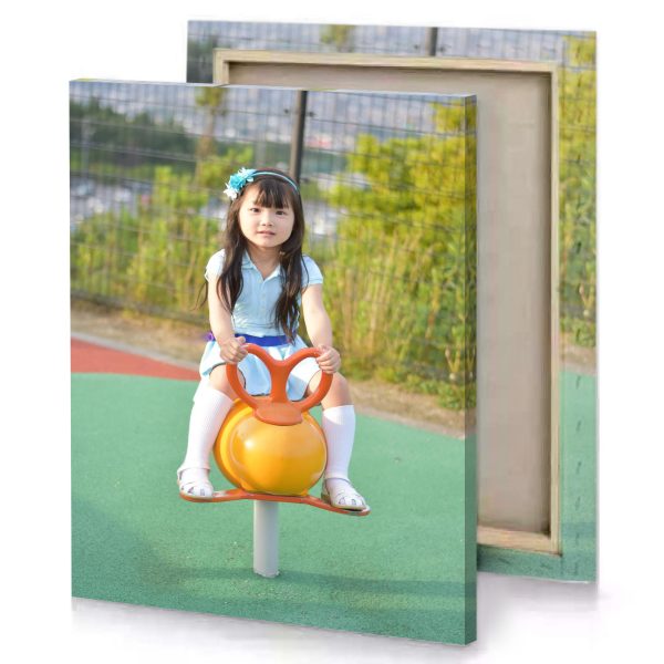 a little girl sitting on toy playground dark sea green canvas - Image 4